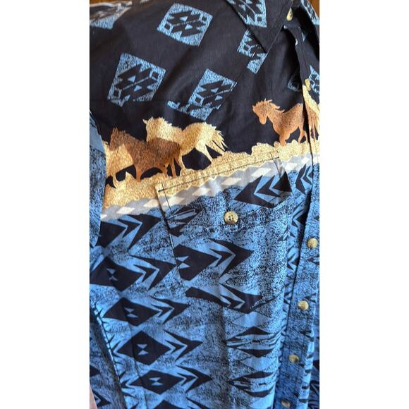 Vintage 90s Novelty Print Horse Western Button Down Shirt - Picture 2 of 4